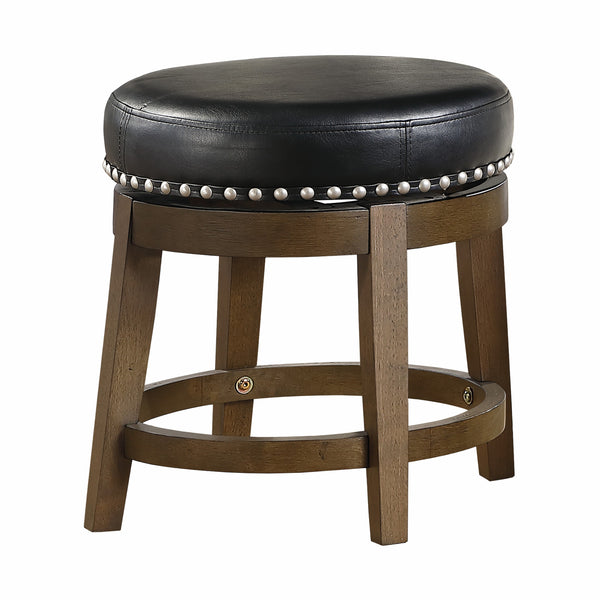 Bara 20 Inch Swivel Dining Stool, Round Faux Leather, Brown, Set of 2 - BM314421