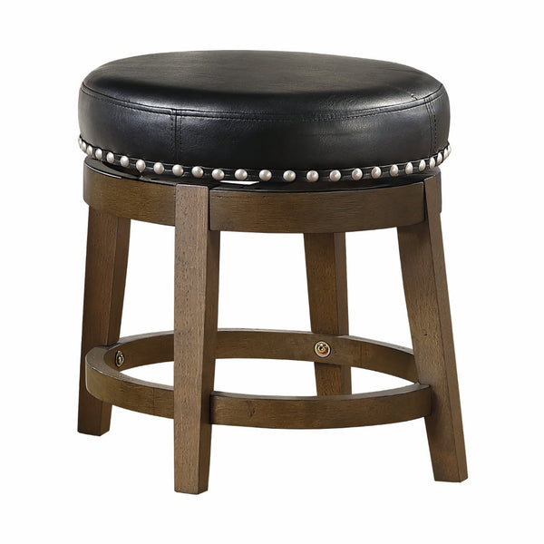 Bara 20 Inch Swivel Dining Stool, Round Faux Leather, Brown, Set of 2 - BM314421