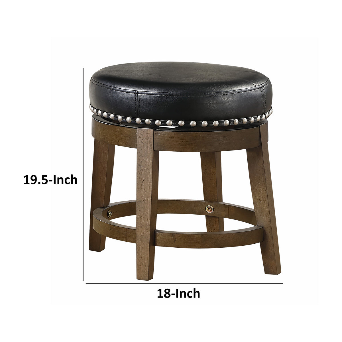 Bara 20 Inch Swivel Dining Stool, Round Faux Leather, Brown, Set of 2 - BM314421