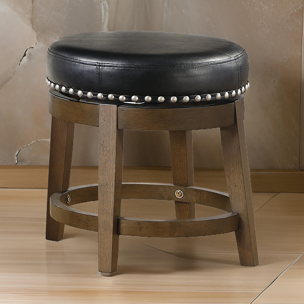 Bara 20 Inch Swivel Dining Stool, Round Faux Leather, Brown, Set of 2 - BM314421