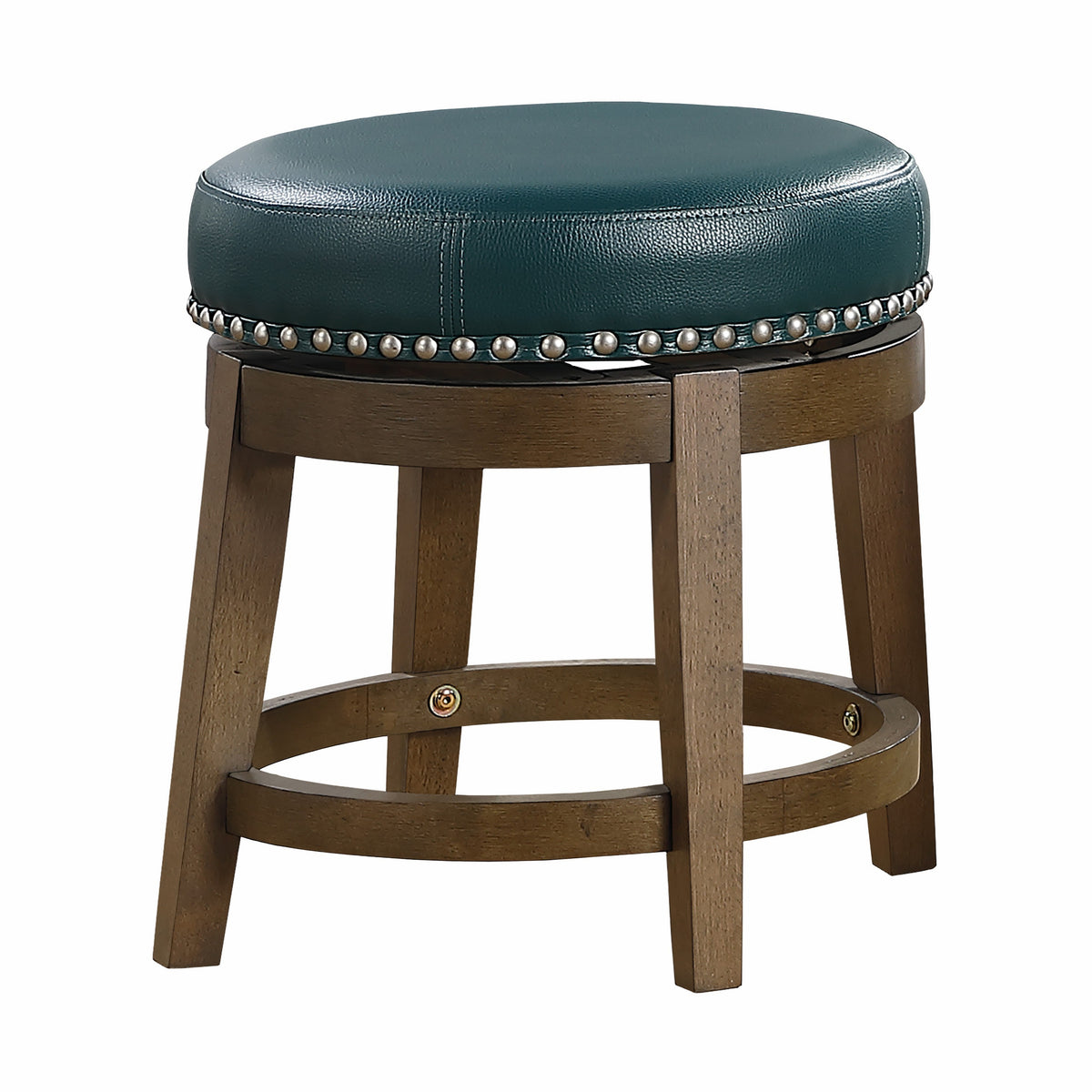 Bara 20 Inch Swivel Dining Stool, Green Round Faux Leather, Set of 2 - BM314422