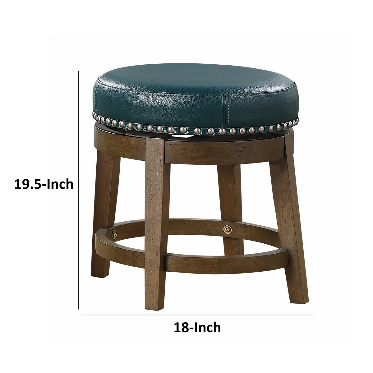 Bara 20 Inch Swivel Dining Stool, Green Round Faux Leather, Set of 2 - BM314422