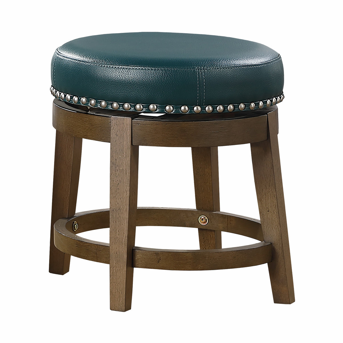 Bara 20 Inch Swivel Dining Stool, Green Round Faux Leather, Set of 2 - BM314422