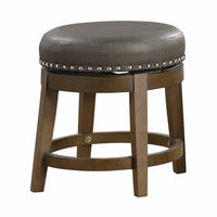 Bara 20 Inch Swivel Dining Stool, Gray Round Faux Leather, Set of 2, Brown - BM314423