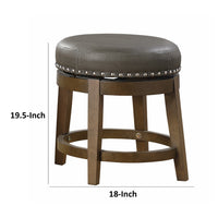 Bara 20 Inch Swivel Dining Stool, Gray Round Faux Leather, Set of 2, Brown - BM314423