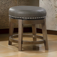 Bara 20 Inch Swivel Dining Stool, Gray Round Faux Leather, Set of 2, Brown - BM314423