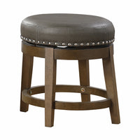 Bara 20 Inch Swivel Dining Stool, Gray Round Faux Leather, Set of 2, Brown - BM314423