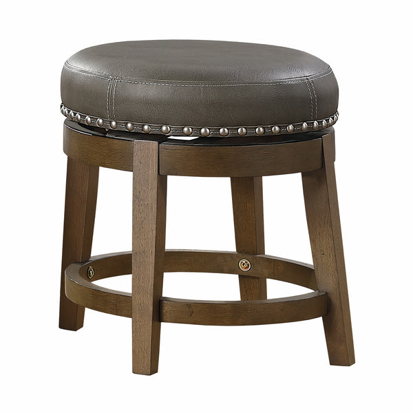 Bara 20 Inch Swivel Dining Stool, Gray Round Faux Leather, Set of 2, Brown - BM314423