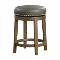 Bara 25 Inch Swivel Counter Stool Gray Round Faux Leather, Brown, Set of 2 - BM314425