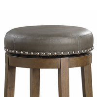 Bara 25 Inch Swivel Counter Stool Gray Round Faux Leather, Brown, Set of 2 - BM314425