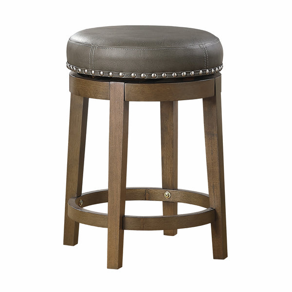 Bara 25 Inch Swivel Counter Stool Gray Round Faux Leather, Brown, Set of 2 - BM314425