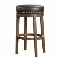 Bara 31 Inch Swivel Barstool, Brown Round Faux Leather Seat, Set of 2 - BM314426