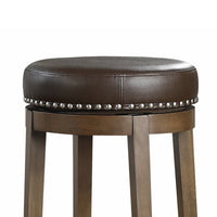 Bara 31 Inch Swivel Barstool, Brown Round Faux Leather Seat, Set of 2 - BM314426