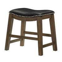 Miel 20 Inch Dining Stool, Black Faux Leather and Brown Solid Wood - BM314428