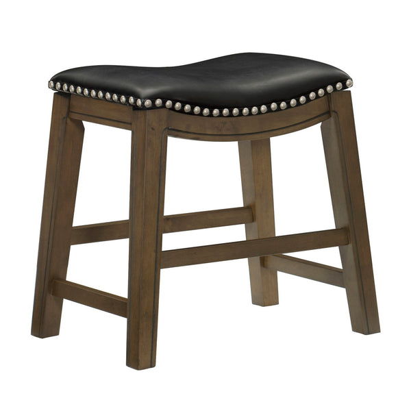 Miel 20 Inch Dining Stool, Black Faux Leather and Brown Solid Wood - BM314428