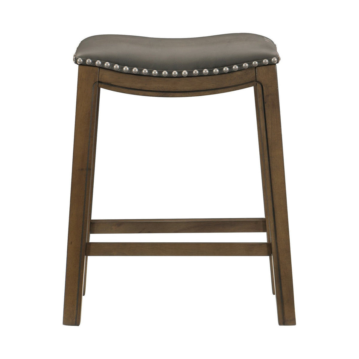 Miel 26 Inch Counter Height Stool, Gray Faux Leather Seat, Brown Solid Wood - BM314433