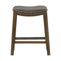 Miel 26 Inch Counter Height Stool, Gray Faux Leather Seat, Brown Solid Wood - BM314433