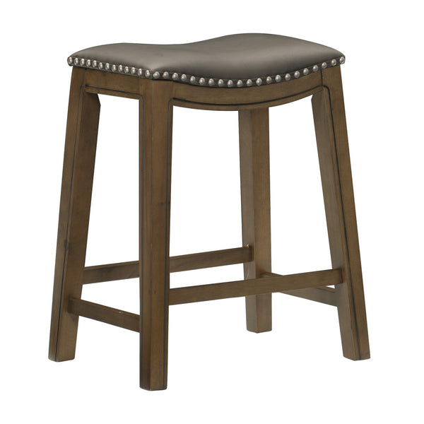 Miel 26 Inch Counter Height Stool, Gray Faux Leather Seat, Brown Solid Wood - BM314433