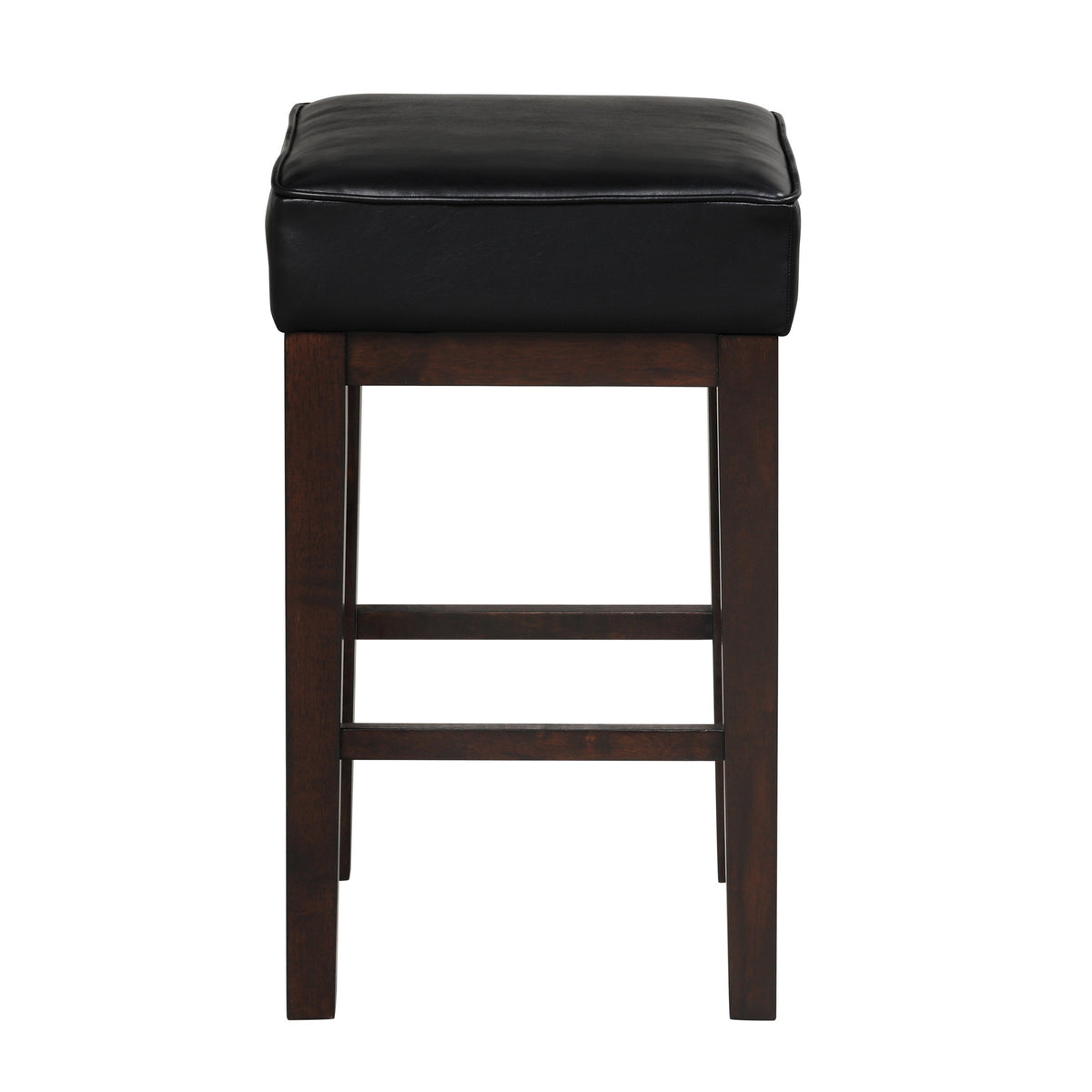 Vin 26 Inch Counter Height Stool, Black Faux Leather Seat, Dark Brown, Set of 2 - BM314434