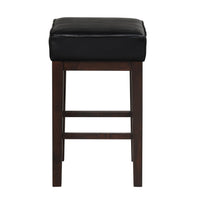 Vin 26 Inch Counter Height Stool, Black Faux Leather Seat, Dark Brown, Set of 2 - BM314434