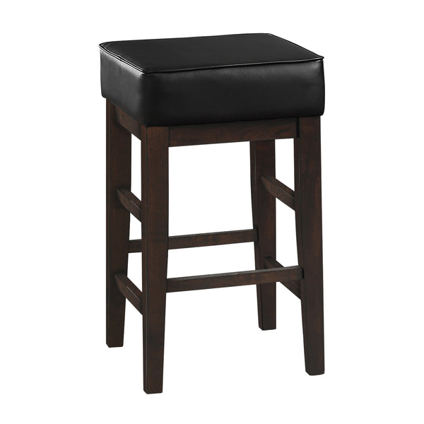 Vin 26 Inch Counter Height Stool, Black Faux Leather Seat, Dark Brown, Set of 2 - BM314434