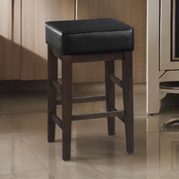 Vin 26 Inch Counter Height Stool, Black Faux Leather Seat, Dark Brown, Set of 2 - BM314434