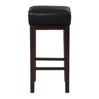 Vin 31 Inch Bar Height Stool, Black Faux Leather Seat, Dark Brown, Set of 2 - BM314435