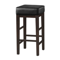 Vin 31 Inch Bar Height Stool, Black Faux Leather Seat, Dark Brown, Set of 2 - BM314435