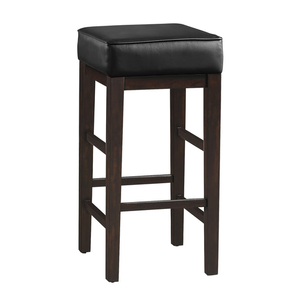 Vin 31 Inch Bar Height Stool, Black Faux Leather Seat, Dark Brown, Set of 2 - BM314435