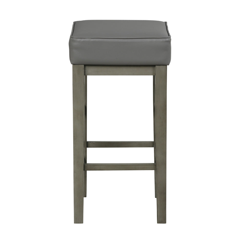 Vin 31 Inch Counter Height Stool, Gray Faux Leather Seat, Wood, Set of 2 - BM314436