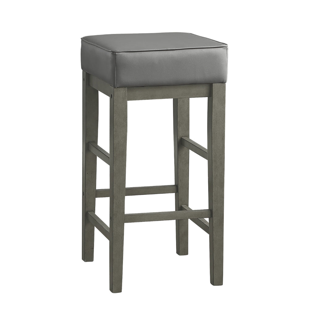 Vin 31 Inch Counter Height Stool, Gray Faux Leather Seat, Wood, Set of 2 - BM314436