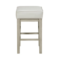 Vin 26 Inch Counter Height Stool, White Faux Leather Seat, Wood, Set of 2 - BM314437