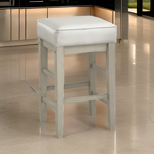 Vin 26 Inch Counter Height Stool, White Faux Leather Seat, Wood, Set of 2 - BM314437