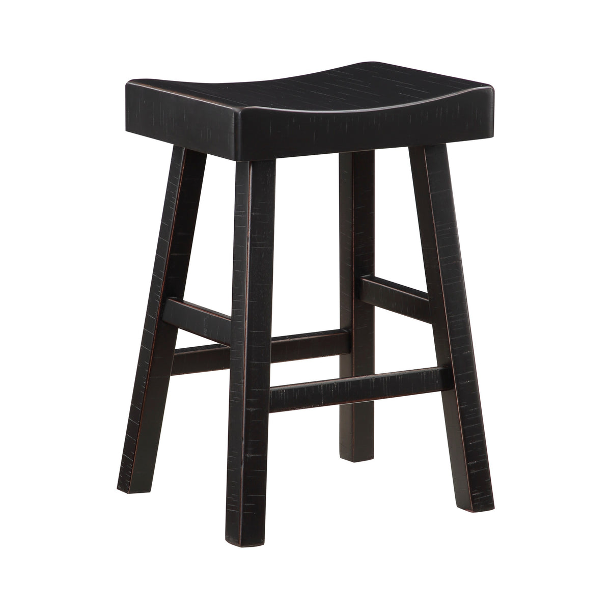 Casy 25 Inch Counter Height Stool, Saddle Seat, Black Rubberwood, Set of 2 - BM314438