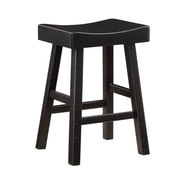 Casy 25 Inch Counter Height Stool, Saddle Seat, Black Rubberwood, Set of 2 - BM314438