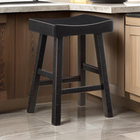 Casy 25 Inch Counter Height Stool, Saddle Seat, Black Rubberwood, Set of 2 - BM314438