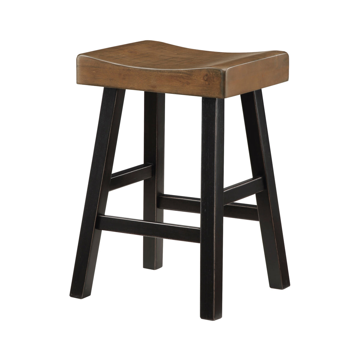 Casy 25 Inch Counter Height Stool, Brown Saddle Seat, Black, Set of 2 - BM314439