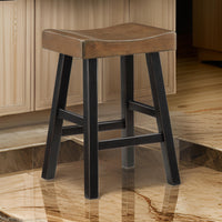 Casy 25 Inch Counter Height Stool, Brown Saddle Seat, Black, Set of 2 - BM314439