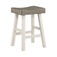 Casy 25 Inch Counter Height Stool, Saddle Seat, White Rubberwood, Set of 2 - BM314440