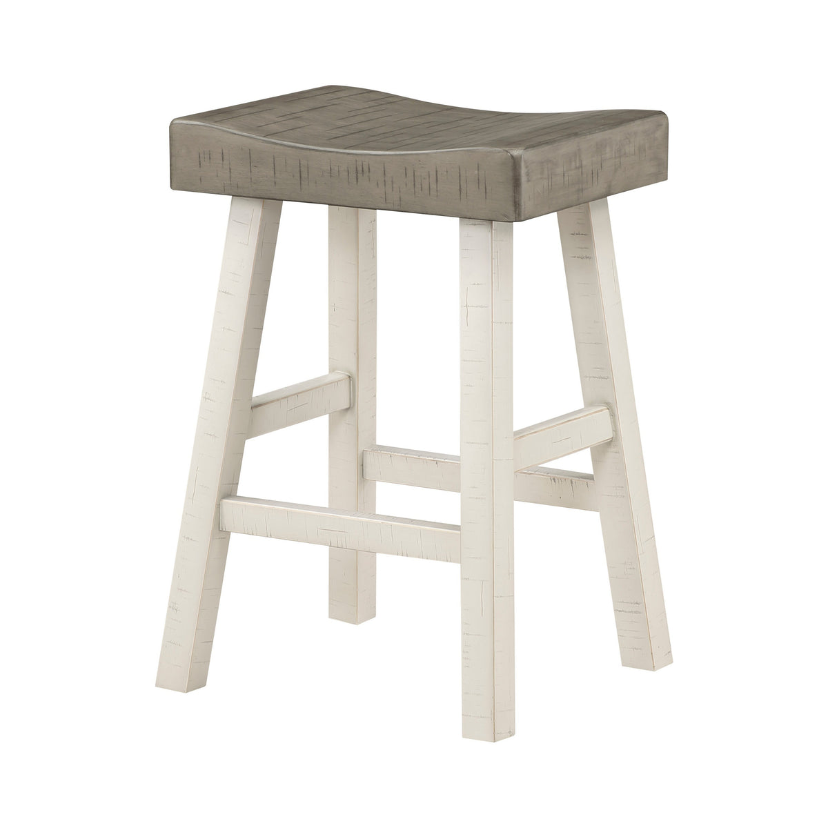 Casy 25 Inch Counter Height Stool, Saddle Seat, White Rubberwood, Set of 2 - BM314440