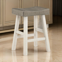 Casy 25 Inch Counter Height Stool, Saddle Seat, White Rubberwood, Set of 2 - BM314440