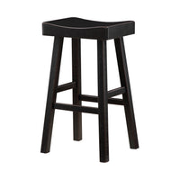 Casy 30 Inch Bar Height Stool, Saddle Seat, Black Rubberwood, Set of 2 - BM314441