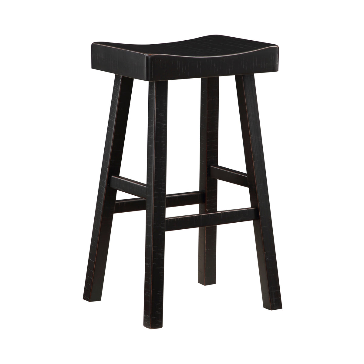 Casy 30 Inch Bar Height Stool, Saddle Seat, Black Rubberwood, Set of 2 - BM314441