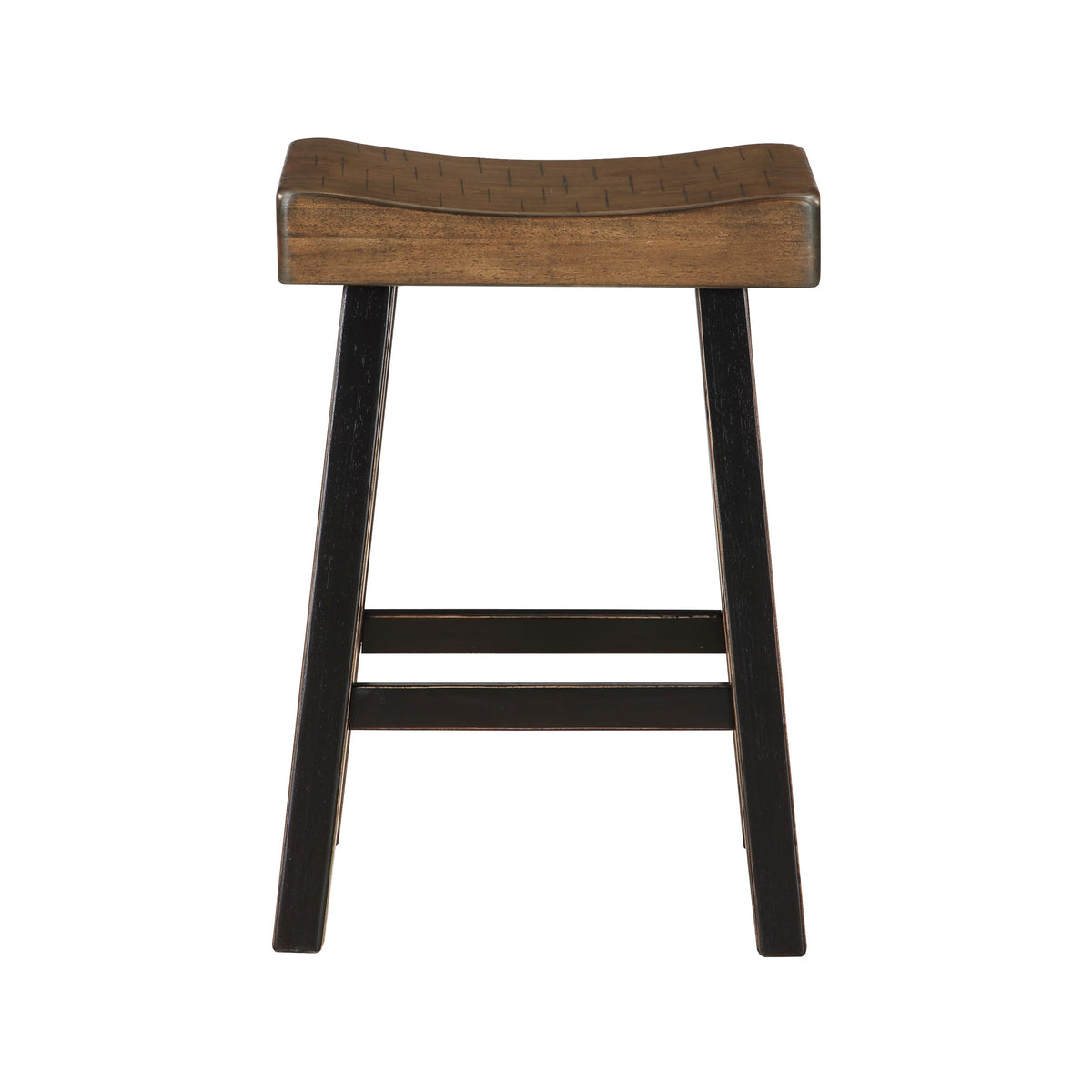 Casy 30 Inch Bar Height Stool, Brown Saddle Seat, Black Rubberwood, Set of 2 - BM314442