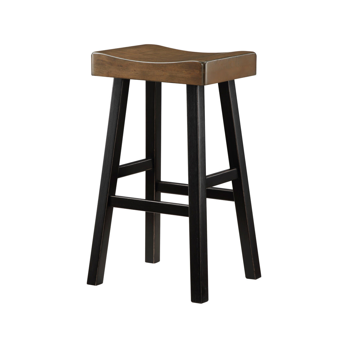 Casy 30 Inch Bar Height Stool, Brown Saddle Seat, Black Rubberwood, Set of 2 - BM314442