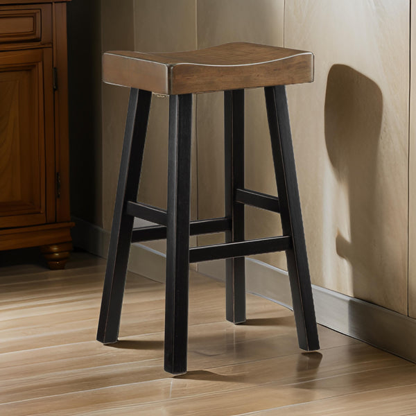 Casy 30 Inch Bar Height Stool, Brown Saddle Seat, Black Rubberwood, Set of 2 - BM314442