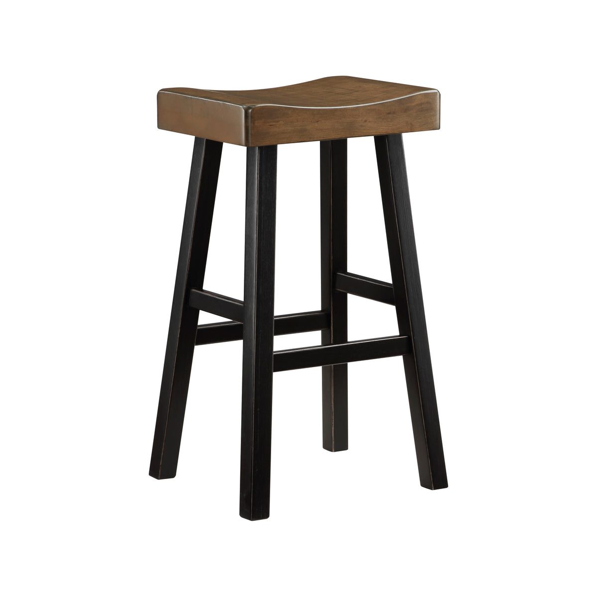 Casy 30 Inch Bar Height Stool, Brown Saddle Seat, Black Rubberwood, Set of 2 - BM314442