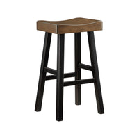 Casy 30 Inch Bar Height Stool, Brown Saddle Seat, Black Rubberwood, Set of 2 - BM314442