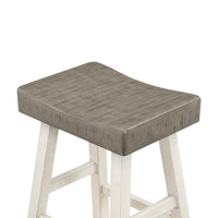 Casy 30 Inch Bar Height Stool, Gray Saddle Seat, White Rubberwood, Set of 2 - BM314443