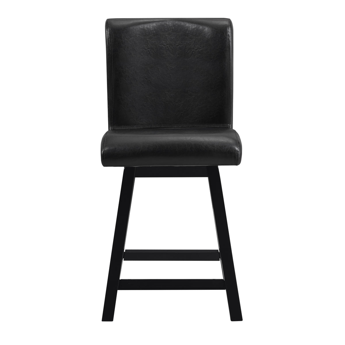 Elsa 26 Inch Swivel Counter Height Chair, Black Faux Leather, Set of 2 - BM314445